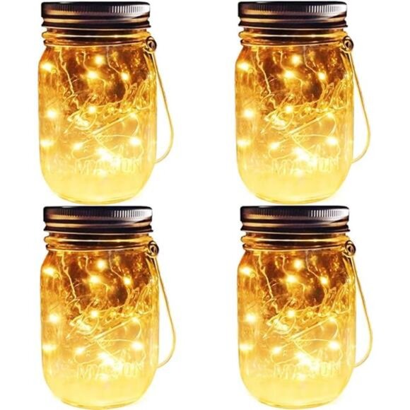 Solar Mason Jar Lights, 4 Pack 30 LEDs Waterproof Fairy Firefly String Lights - Picture 8 of 8